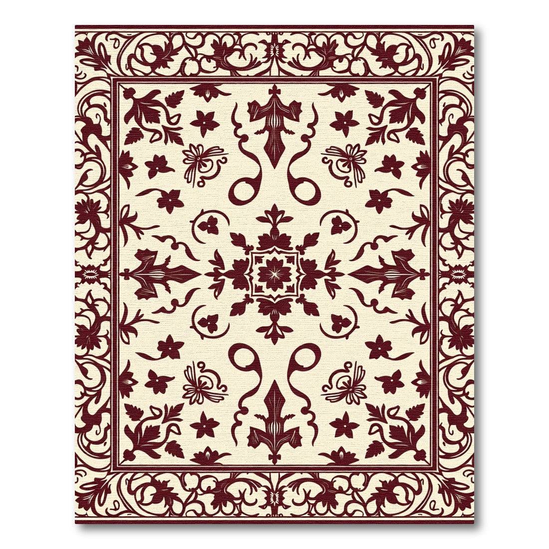 Crimson Floral Scroll Medallion Rug