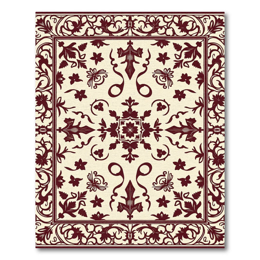 Crimson Floral Scroll Medallion Rug