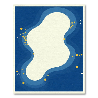 Deep Blue Wavy Gold Dot Abstract Rug