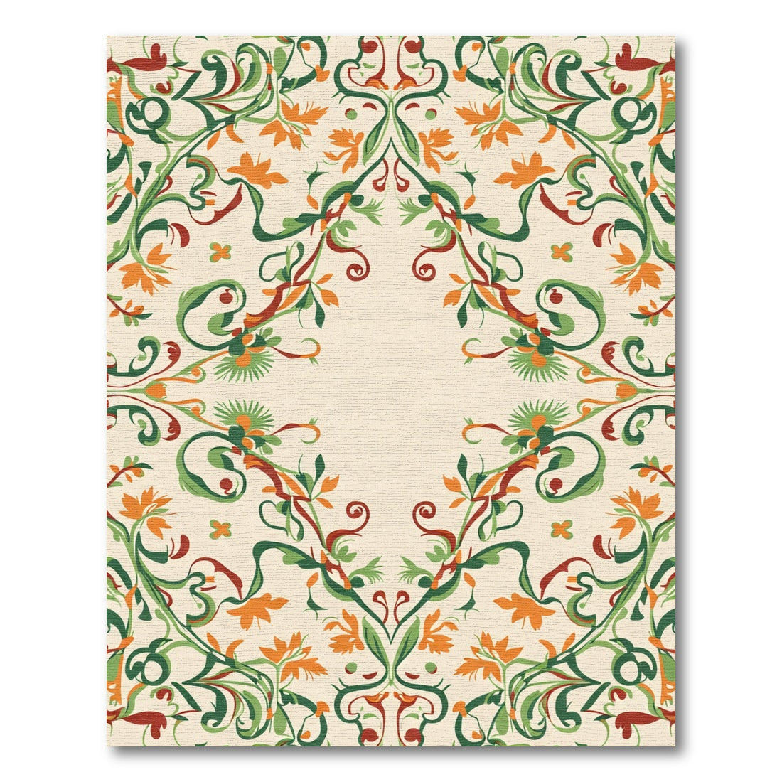 Terracotta Green Orange Floral Swirls Rug