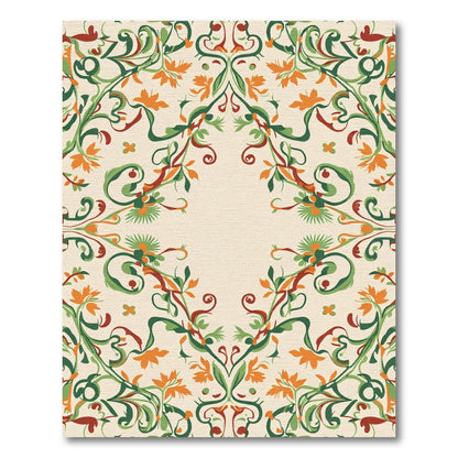 Terracotta Green Orange Floral Swirls Rug