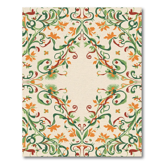 Terracotta Green Orange Floral Swirls Rug