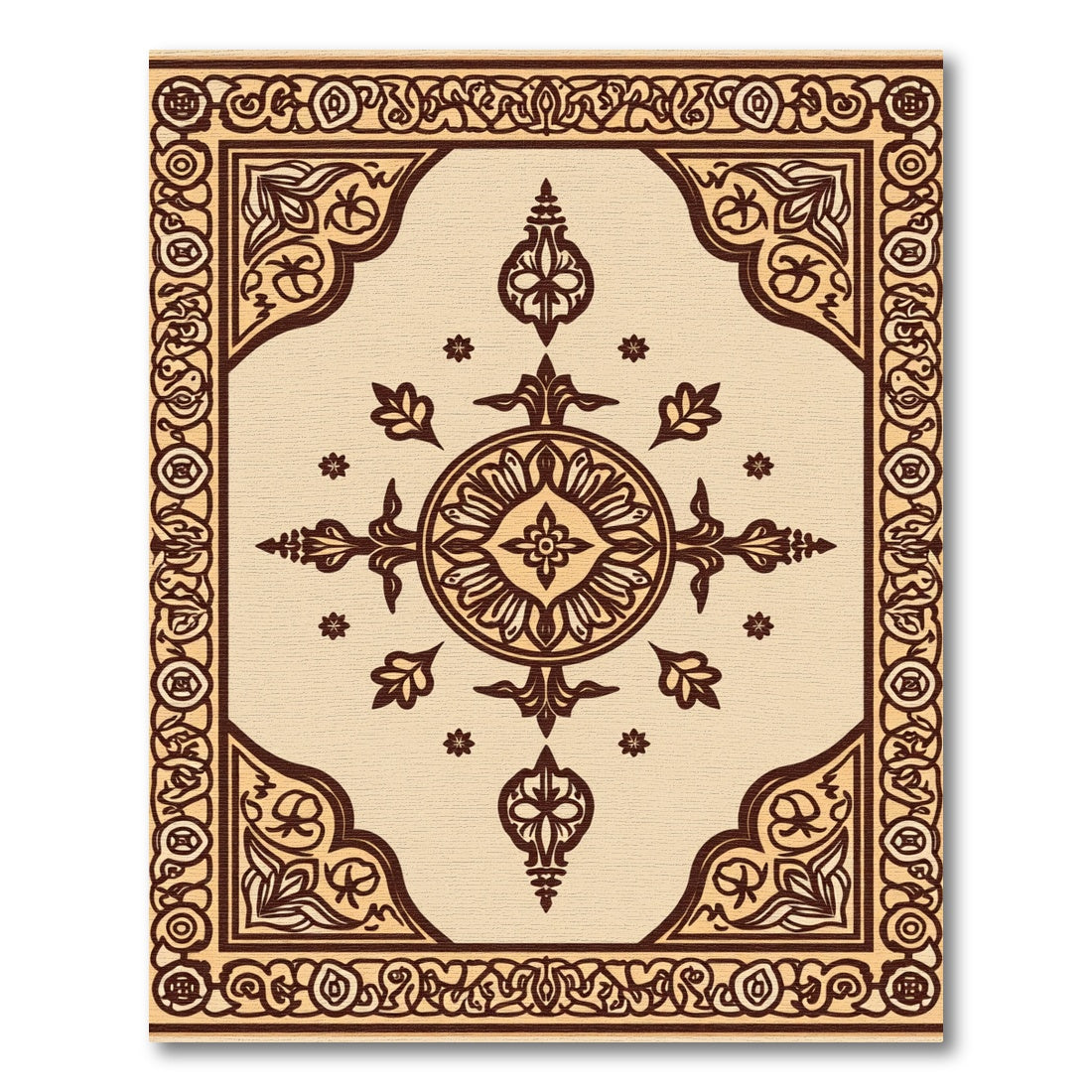Golden Brown Ornate Medallion Rug