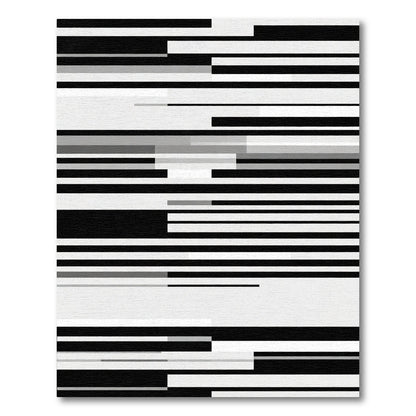 Monochromatic Black White Glitch Stripes Rug