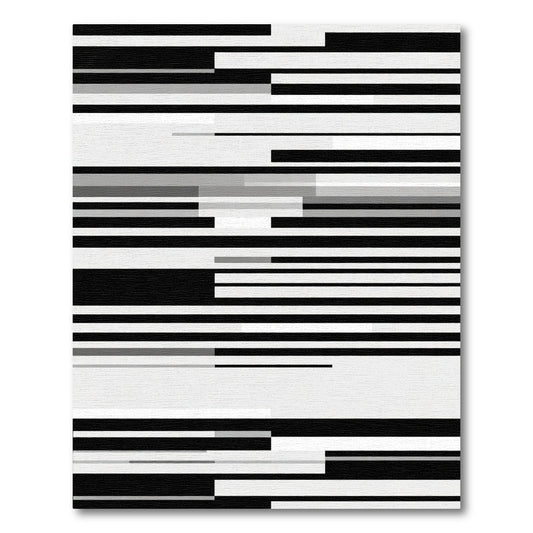 Monochromatic Black White Glitch Stripes Rug