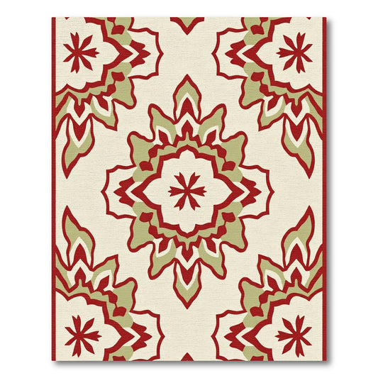 Crimson Ivory Stylized Floral medallion Rug