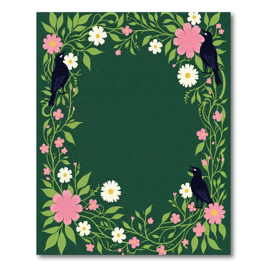 Dark Green Floral Birds Garden Rug