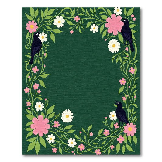 Dark Green Floral Birds Garden Rug