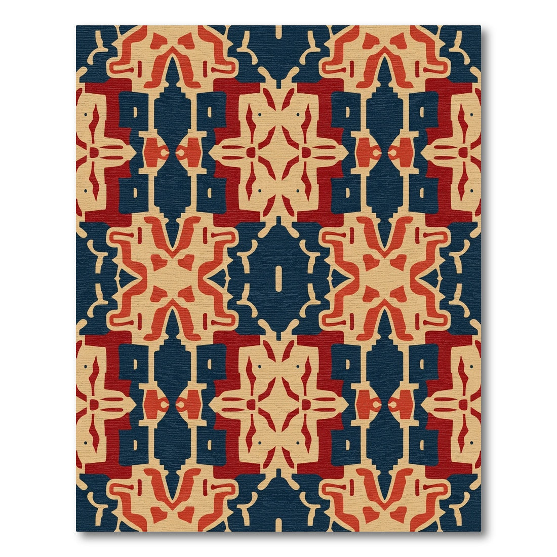 Red Blue Beige Geometric Medallion Rug