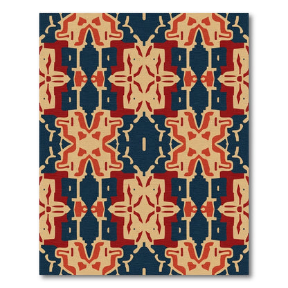 Red Blue Beige Geometric Medallion Rug