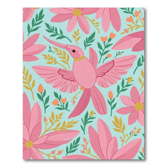 Pink Hummingbird And Floral Collage Rug