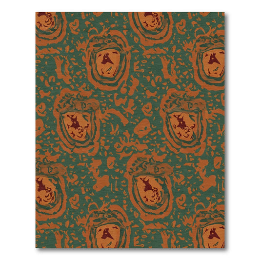 Crimson Green Abstract Oval Frame Rug