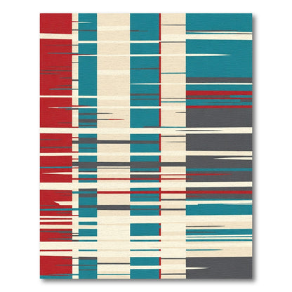 Red Teal Cream Abstract Stripe Rug