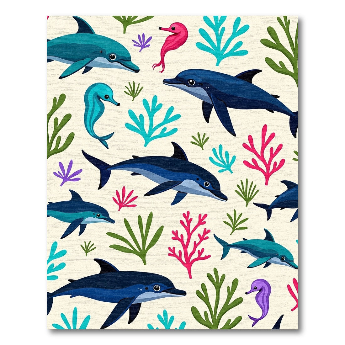 Marine Dolphins Seahorses Coral Pattern Rug