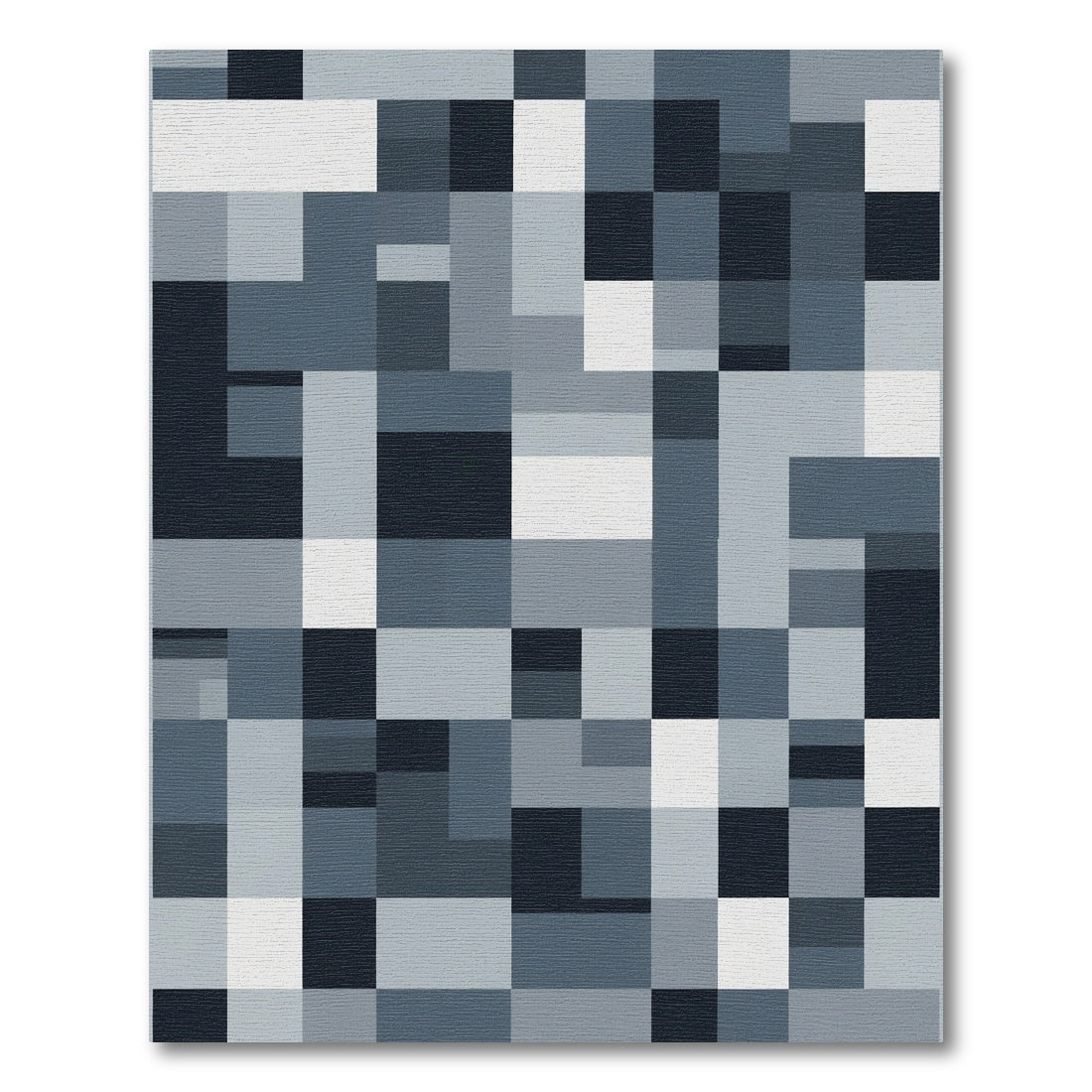 Modern Slate Gray Geometric Blocks Rug