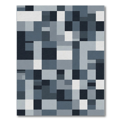 Modern Slate Gray Geometric Blocks Rug