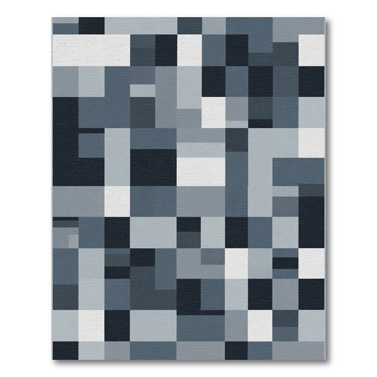 Modern Slate Gray Geometric Blocks Rug