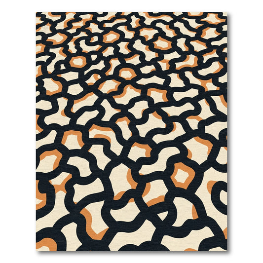 Cream Black Orange Organic Cells Rug