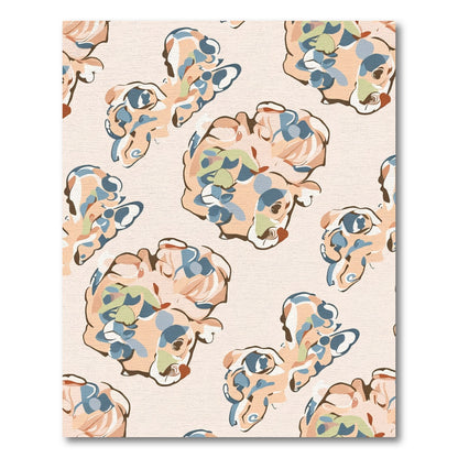 Abstract Peach Blue Organic Blooms Rug