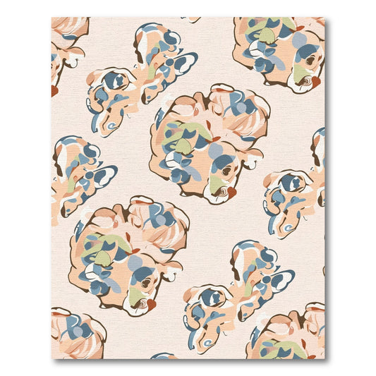 Abstract Peach Blue Organic Blooms Rug