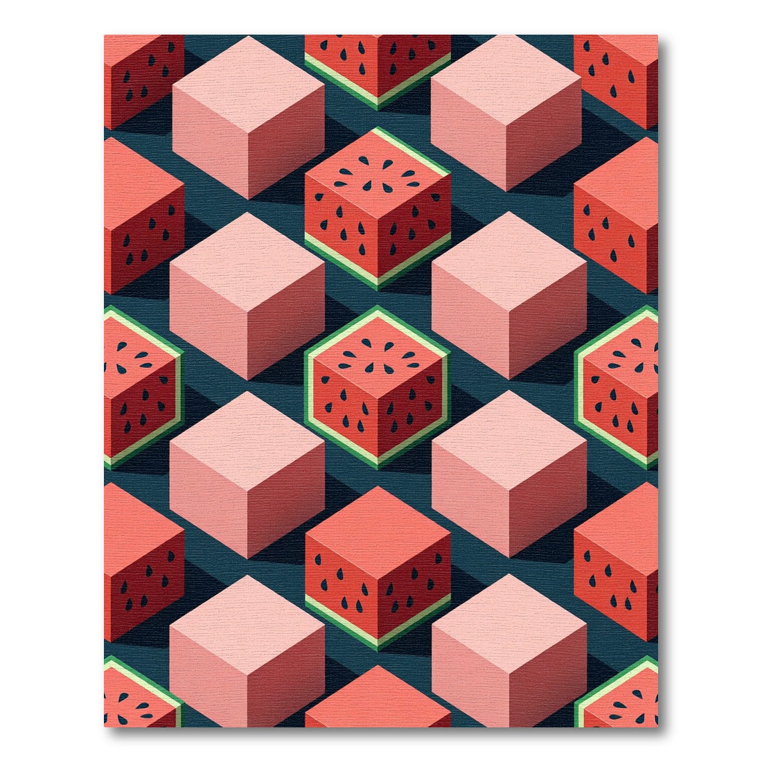 Retro Pink Watermelon Cubes Rug