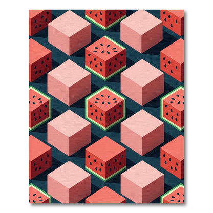 Retro Pink Watermelon Cubes Rug