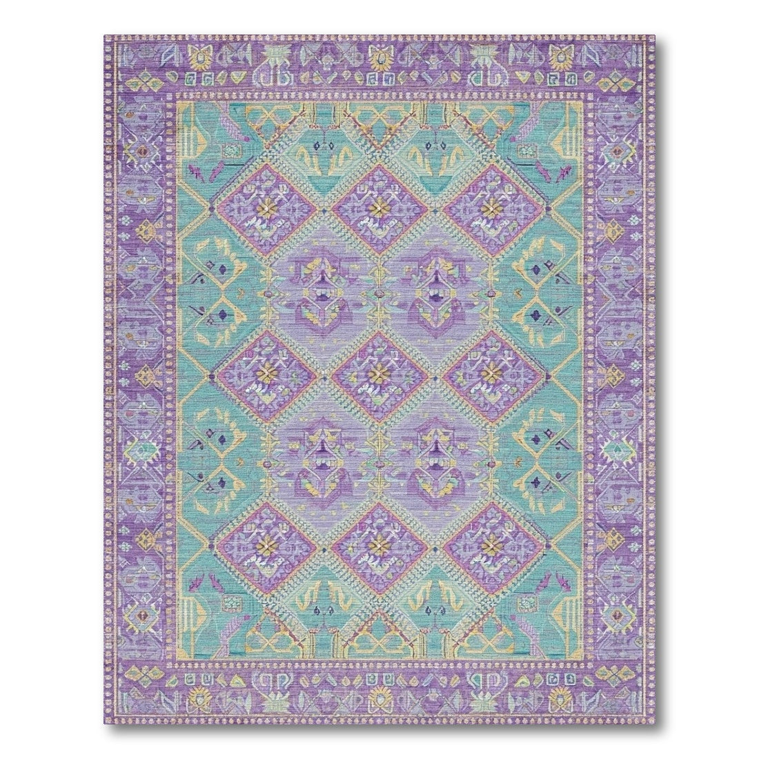 Purple Teal Geometric Diamond Area Rug