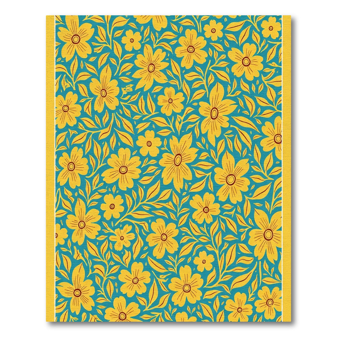 Vibrant Yellow Floral Teal Garden Rug