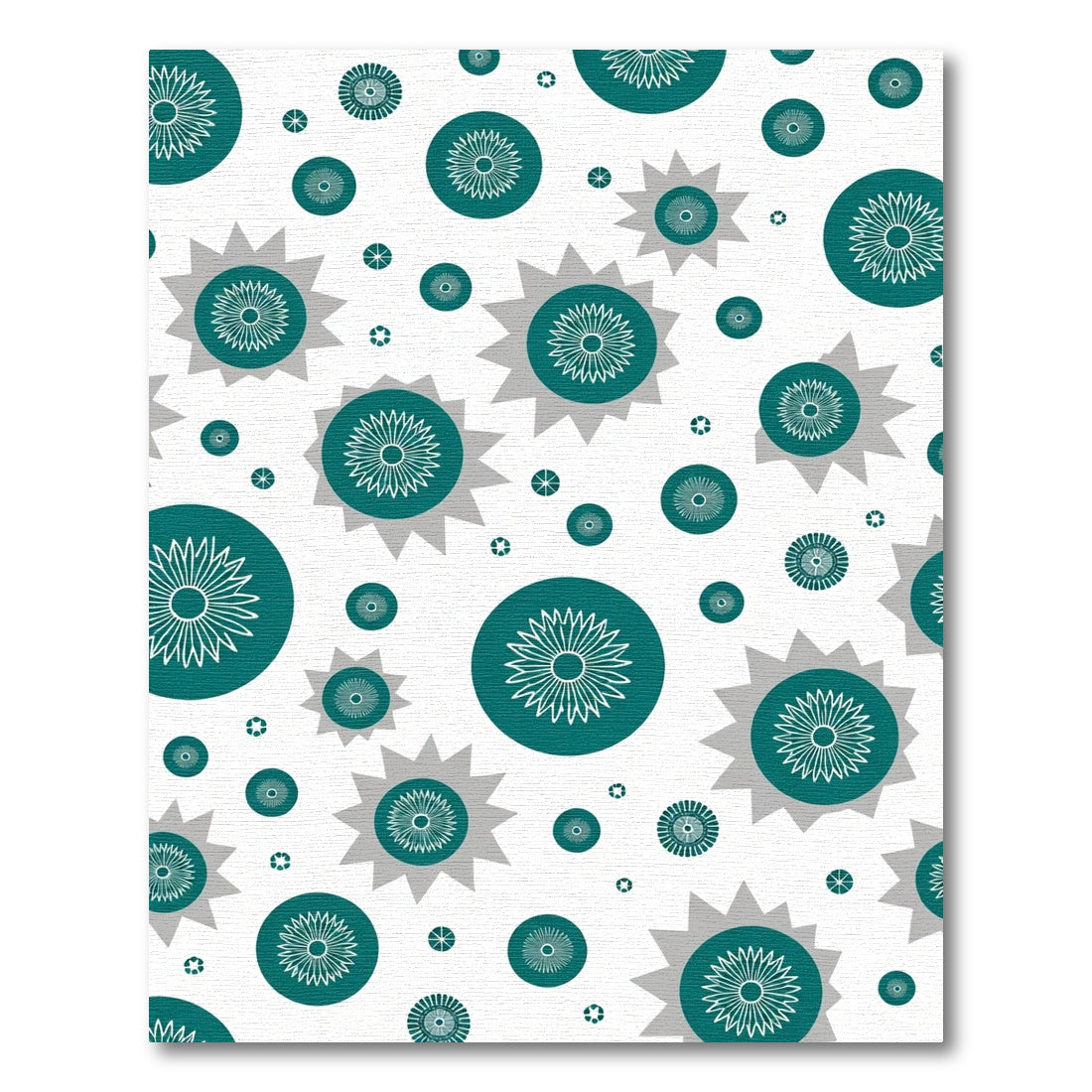 Teal White Starburst Floral Cluster Rug