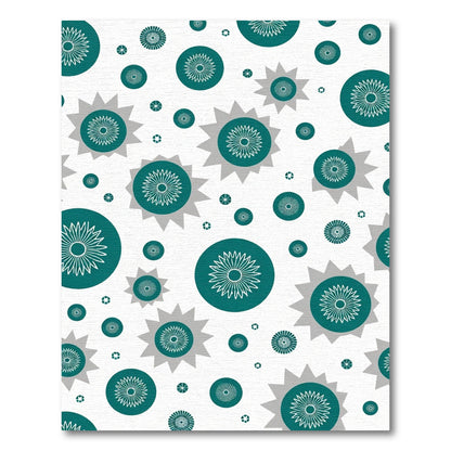Teal White Starburst Floral Cluster Rug