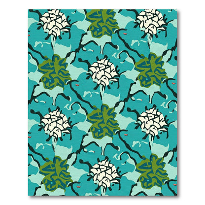 Aqua Green Abstract Floral Branch Rug