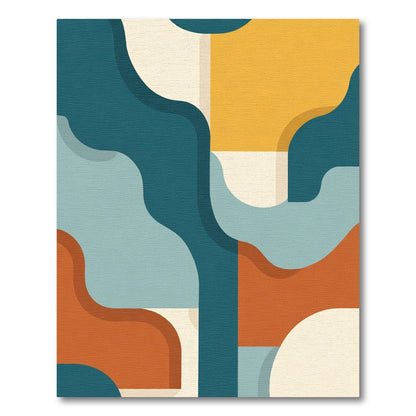 Teal Orange Abstract Mid Century Waves Rug