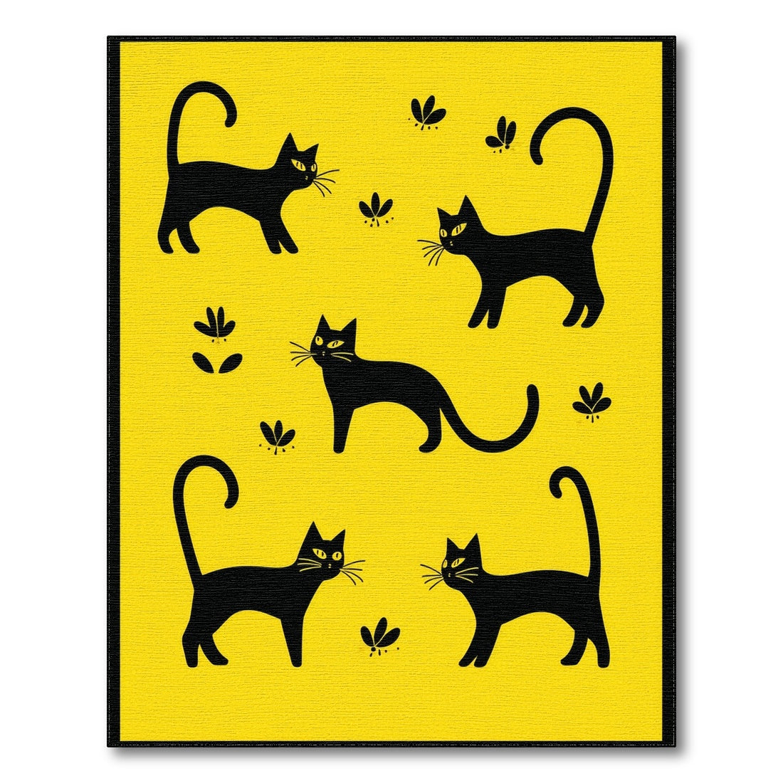Black Cats and Butterflies Yellow Kids Rug