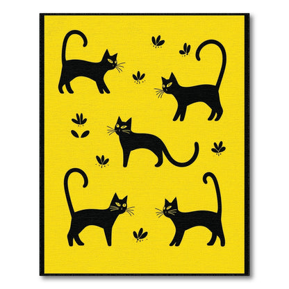 Black Cats and Butterflies Yellow Kids Rug