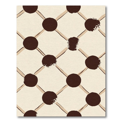 Beige Brown Textured Circle Grid Rug