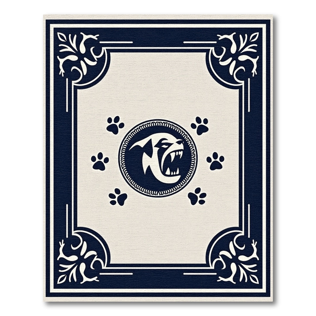 Bold Navy Bulldog Paw Print Medallion Rug