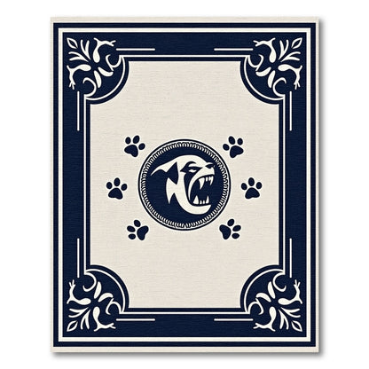 Bold Navy Bulldog Paw Print Medallion Rug