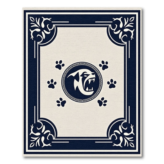 Bold Navy Bulldog Paw Print Medallion Rug