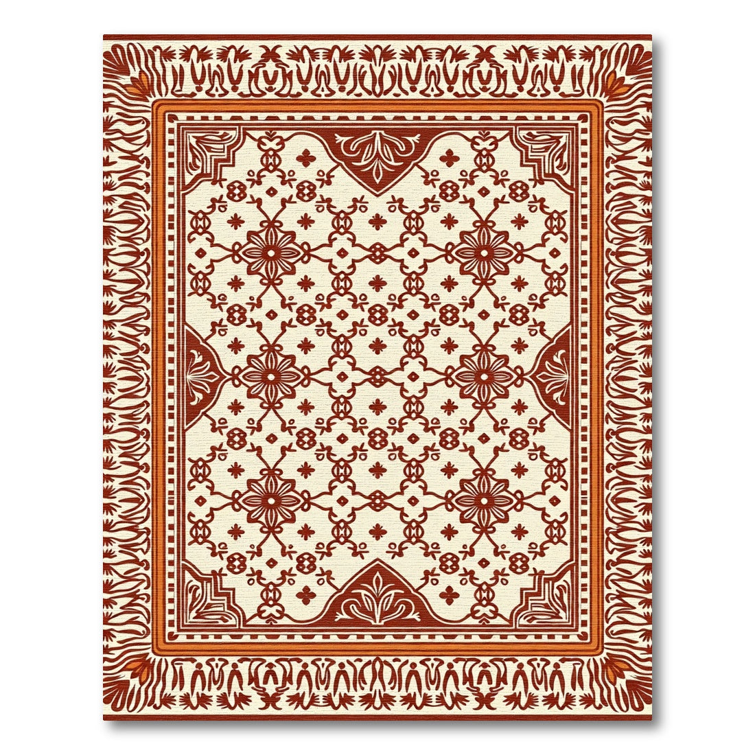 Cream and Burgundy Floral Medallion Rug