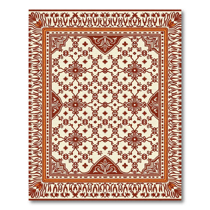 Cream and Burgundy Floral Medallion Rug
