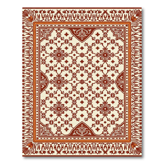 Cream and Burgundy Floral Medallion Rug