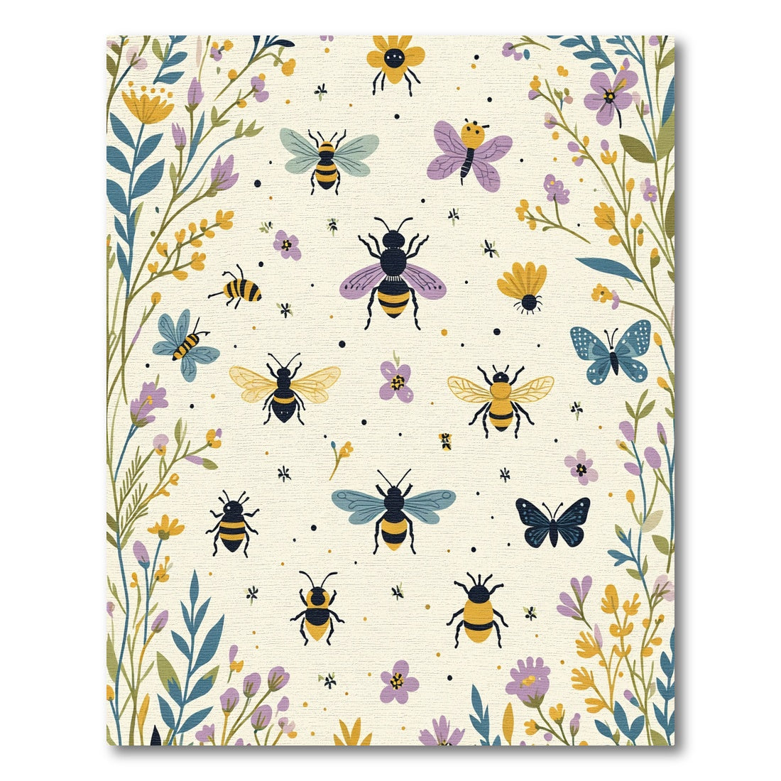 Whimsical Yellow Blue Butterfly Bee Meadow Rug