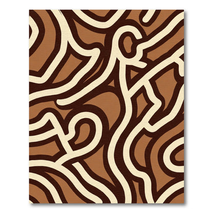 Earthy Cream Brown Abstract Swirl Rug