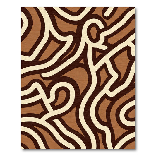 Earthy Cream Brown Abstract Swirl Rug