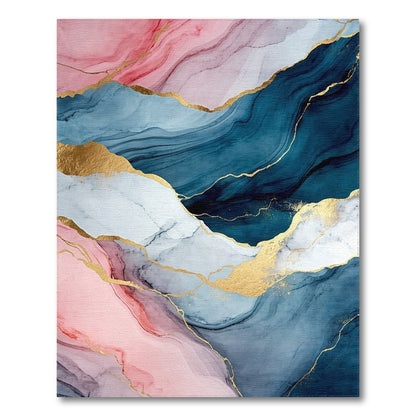 Pink Blue Abstract Marble Washable Area Rug