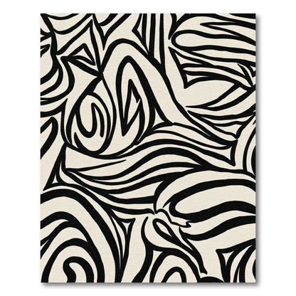 Black Cream Abstract Zebra Swirl Rug