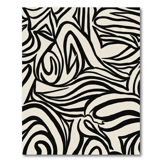 Black Cream Abstract Zebra Swirl Rug