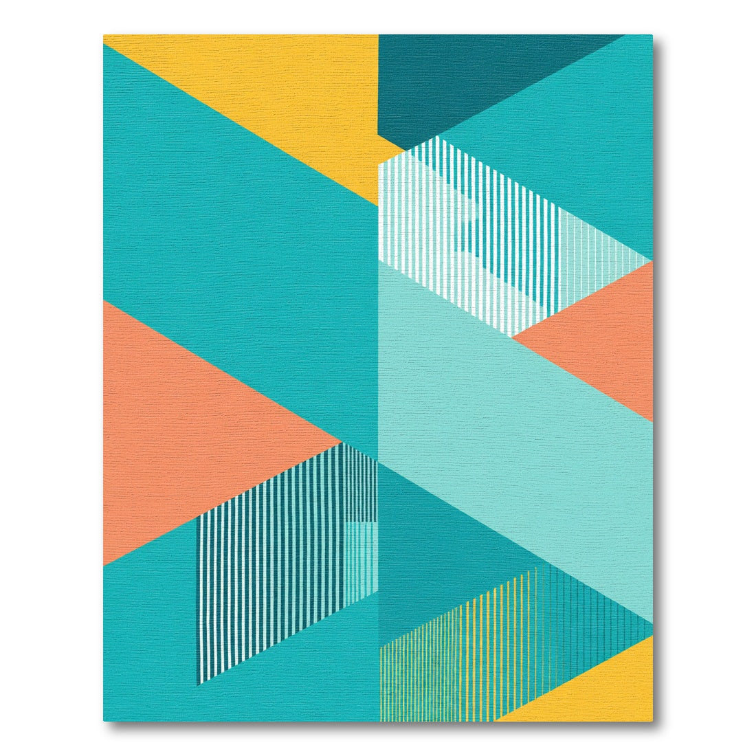 Geometric Teal Coral Yellow Stripes Rug
