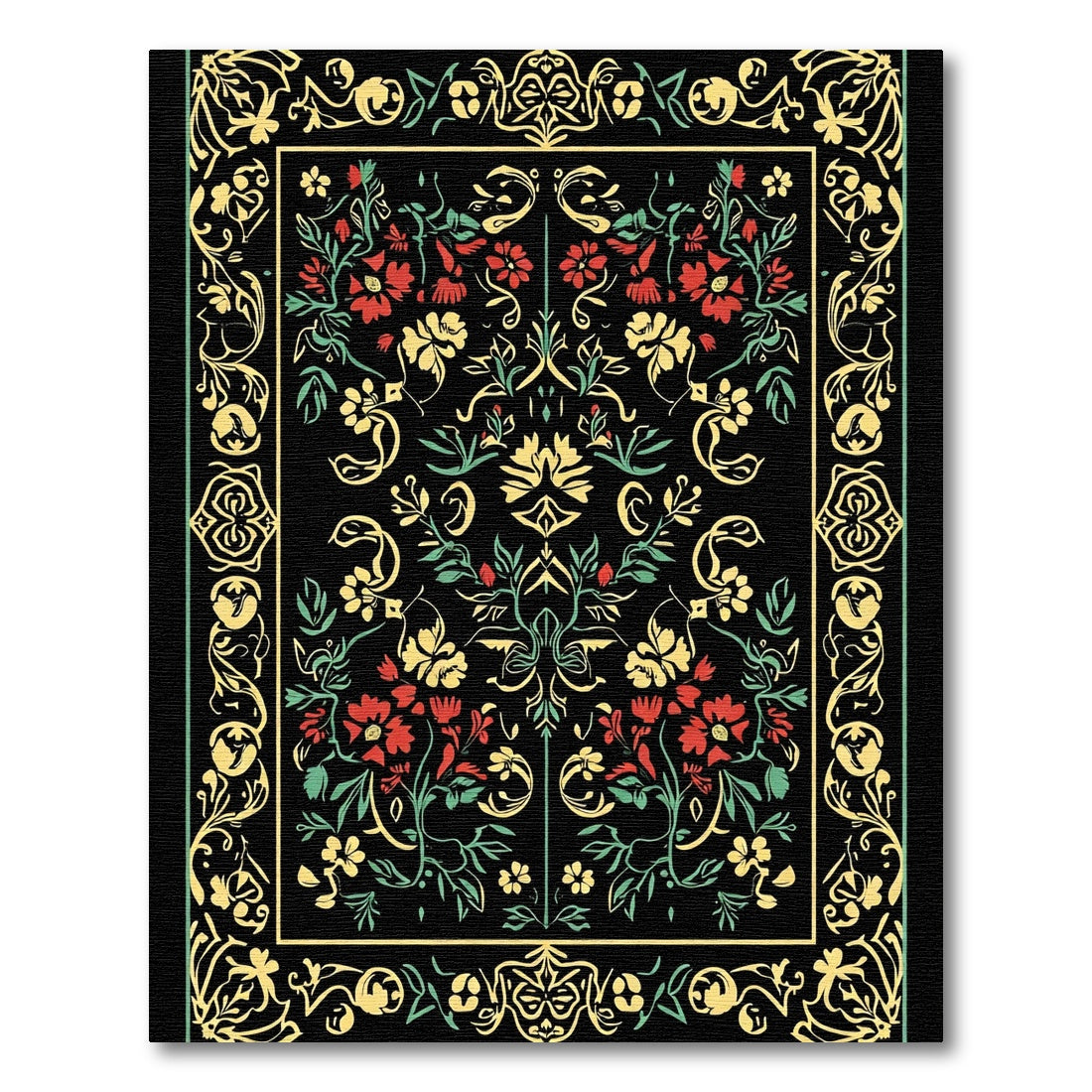 Red Yellow Floral Garden Border Rug