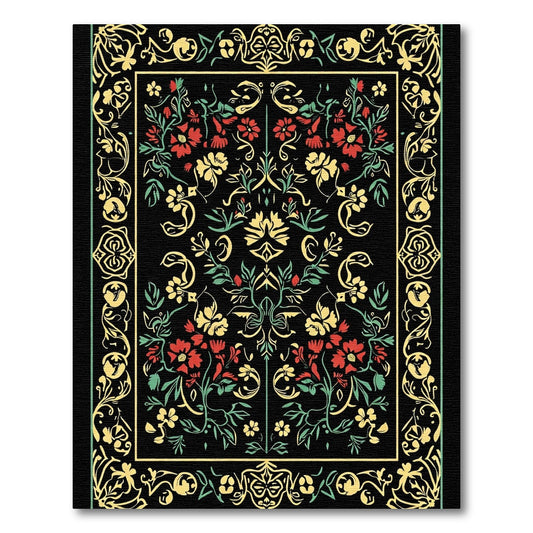 Red Yellow Floral Garden Border Rug